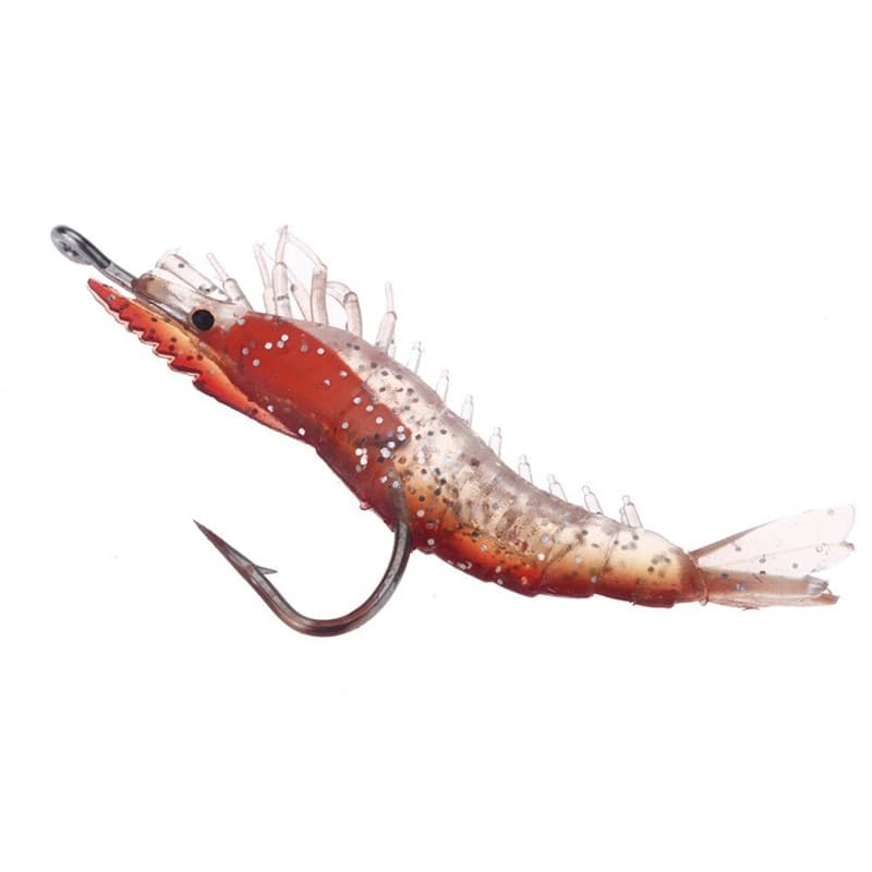 3 Pçs 6cm/3g Isca De Pesca Artificial Camarão Macia Equipamento Noctilucente Realista Com Gancho Vermelho