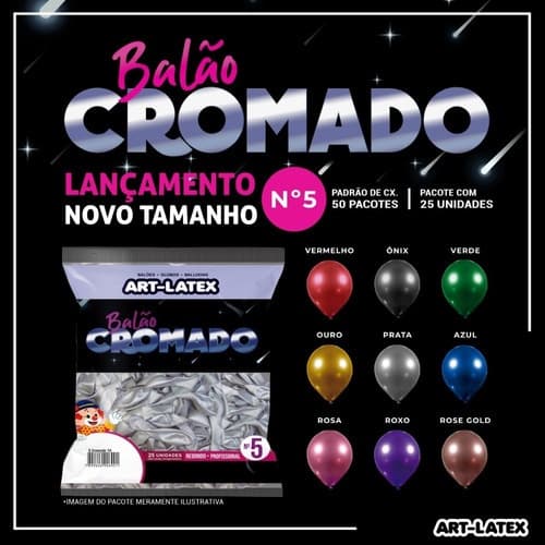 Balão Art Latex Cromado numero 5 com 25 unidades Promoção