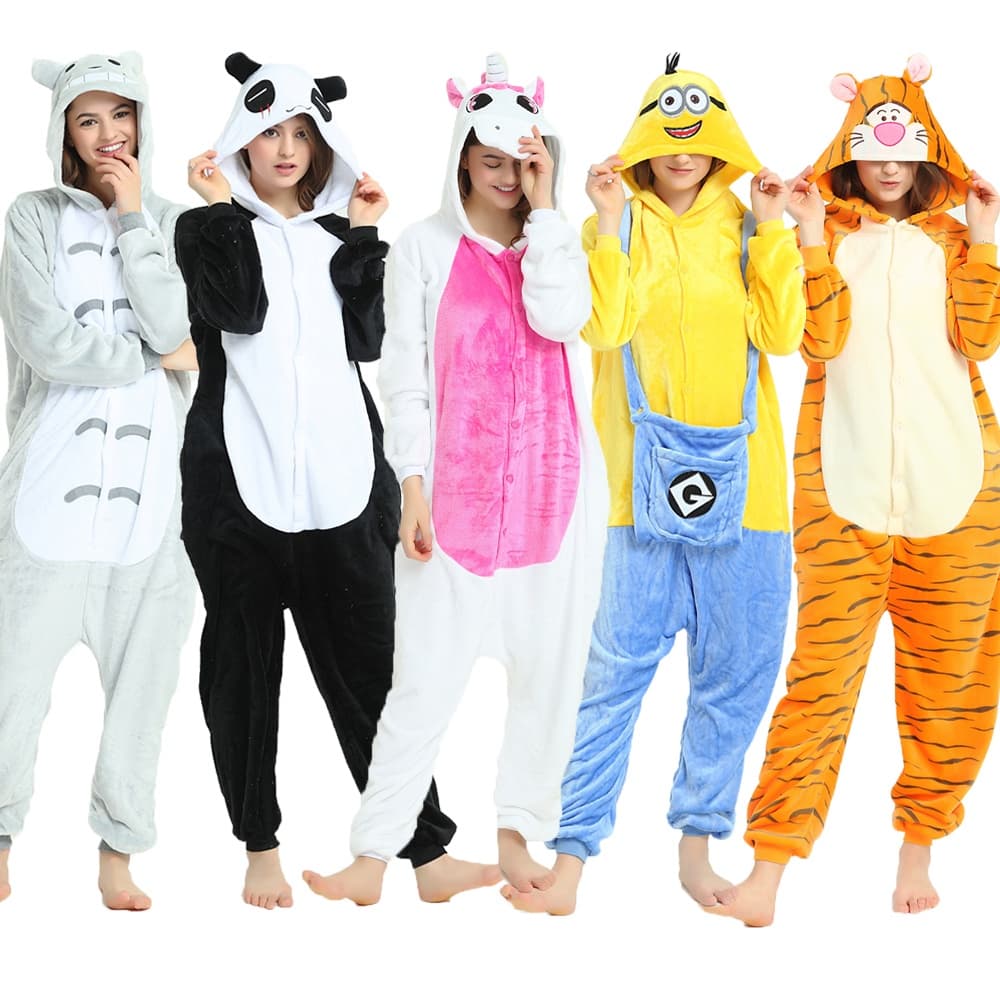 Kigurumi Unicórnio Panda Dos Desenhos Animados Pijamas Set Unisex Mulheres Manga Comprida Roupa De Dormir