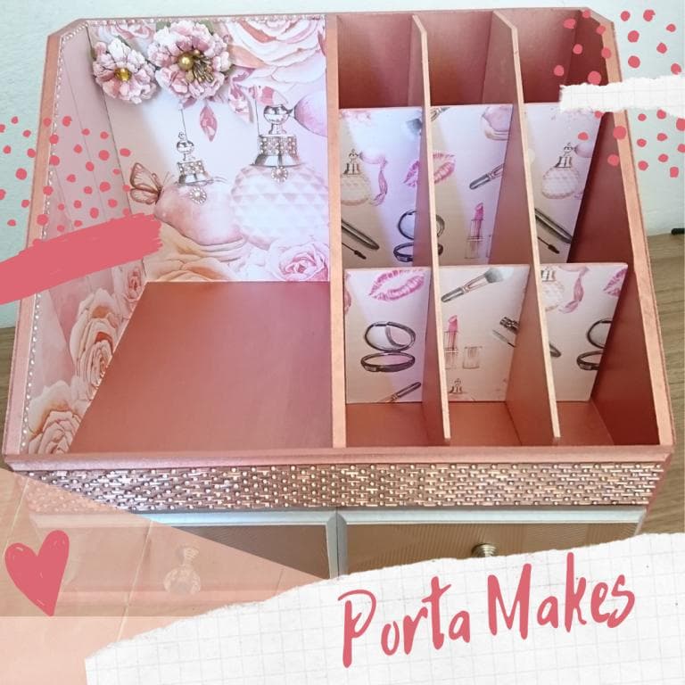 Bandeja Porta Maquiagens e Perfumes Tamanho GG c/Gavetas - Rosé Gold c/Strass e Pedras