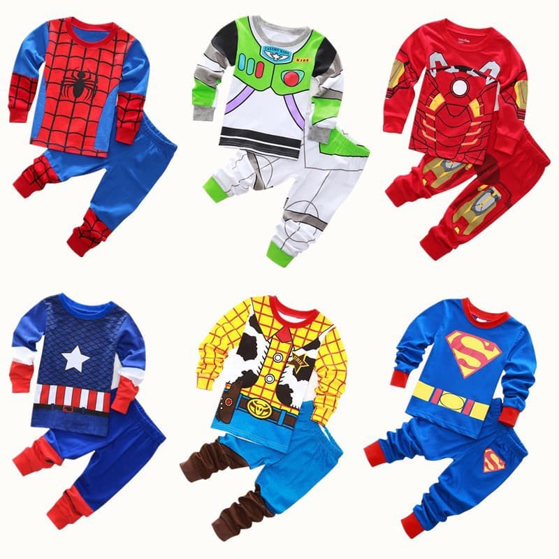 Conjunto De Pijama Infantil Masculino De Mangas Compridas Com Desenho Super-Homem Para Outono/Inverno