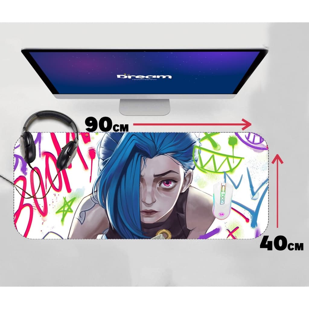 Mouse Pad Gamer Jinx  League of Legends LOL Extra Grande 90x40 Personalizado borda costurada mousepad