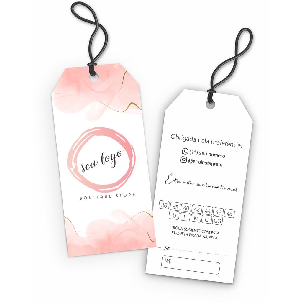 1000 - Tag roupa personalizada com corte chanfrado