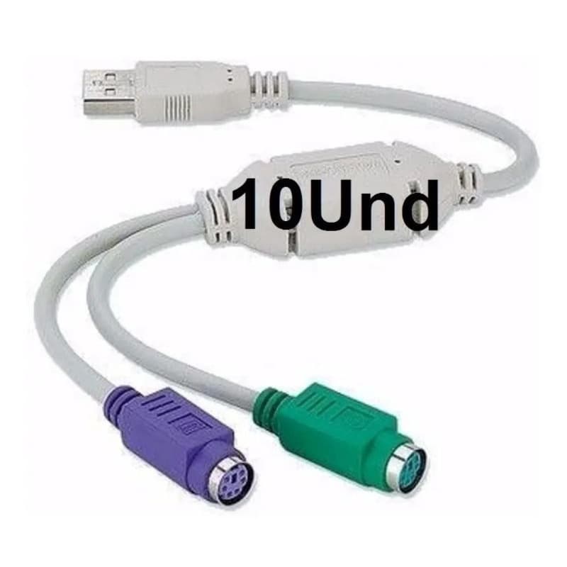 Kit 10 Cabo Adaptador Conversor Usb Para 2 Ps2 Teclado Mouse
