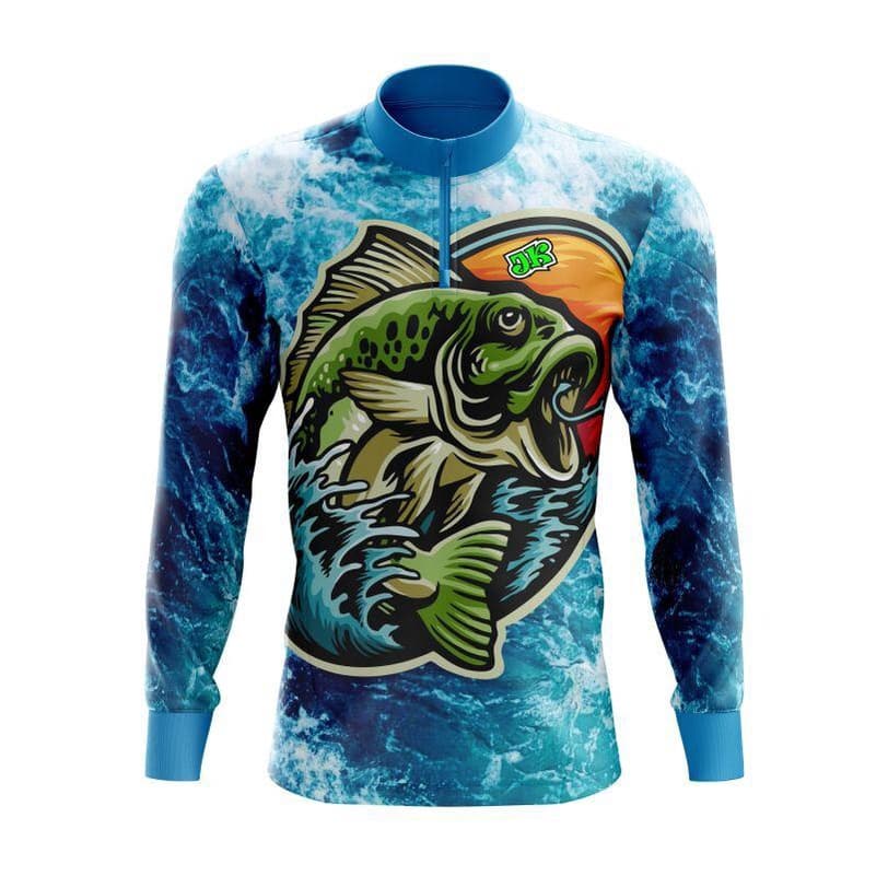 CAMISETA DE PESCA MANGA PREMIUM MASCULINA AZUL PEIXE