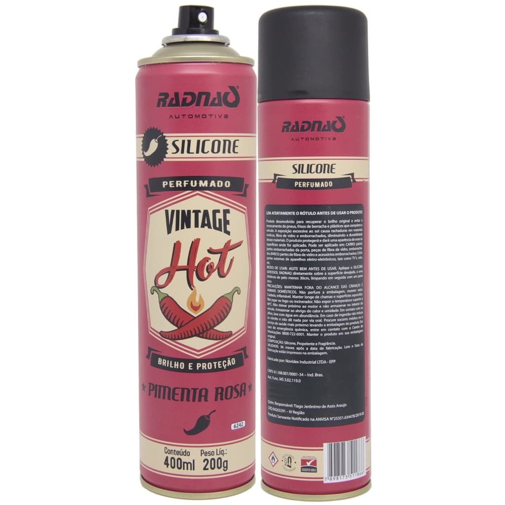 Silicone Perfumado Spray Automotivo Radnaq Vintage Hot Pimenta Rosa Com 400ml