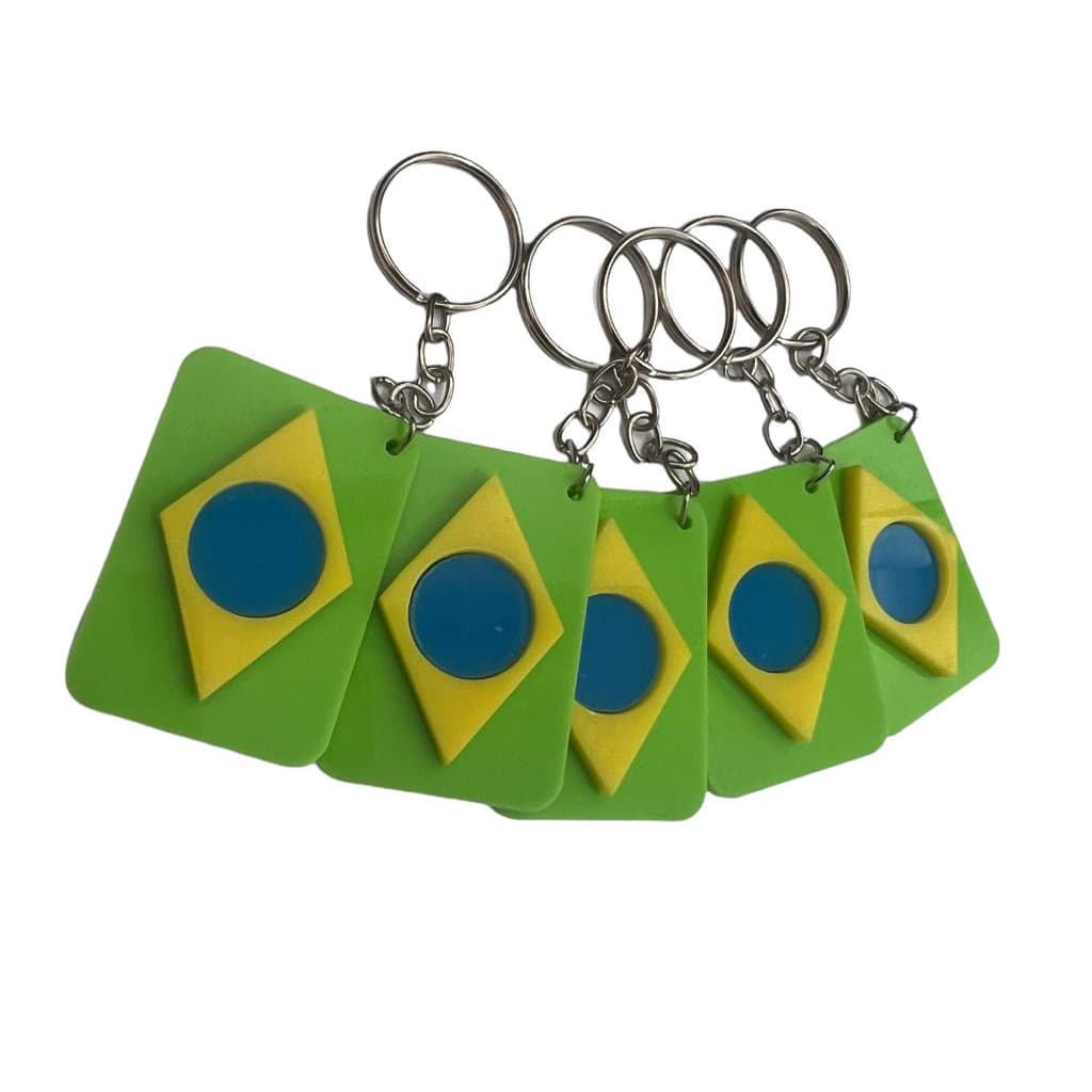 Kit com 10 Chaveiros Bandeira do Brasil De Acrílico Copa Futebol