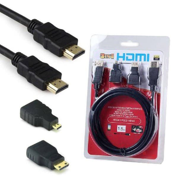 Kit Cabo Hdmi 3x1 - Hdmi/ Mini Hdmi/ Micro Hdmi 1.5m