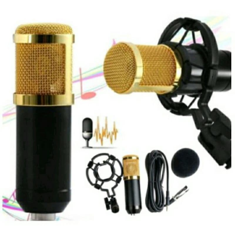 Kit estúdio profissional BM 800 com microfone condensador, braço articulado, pop filter e shock mount (aranha em plástico ABS e metal).Ideal para gravações de áudio em estúdio e internet pelo PC.