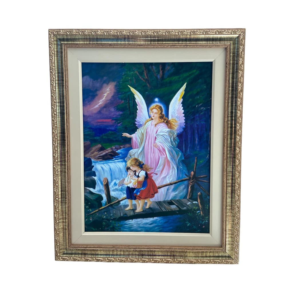 Quadro Anjo da Guarda  – Quadro Resinado – 50x40 – Moldura Dourada