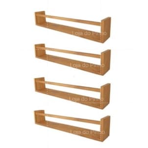 Kit 4 Prateleiras de Pinus Decorativa Organizadora 60x10cm 100% Madeira Com Suportes Invisíveis
