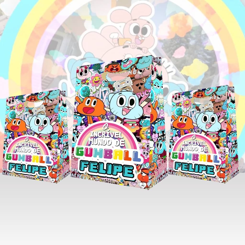 Sacola Surpresa Personalizada O Incrível Mundo de Gum Sacolinha Lembrancinhas para Aniversário