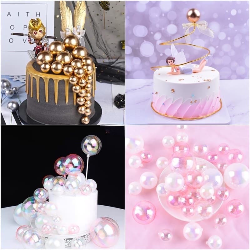 10pçs Topo De Bolo Bola De Prata Dourado Estilo Colorido Com Bolha Para Aniversário/Casamento/Festa/Decoração
