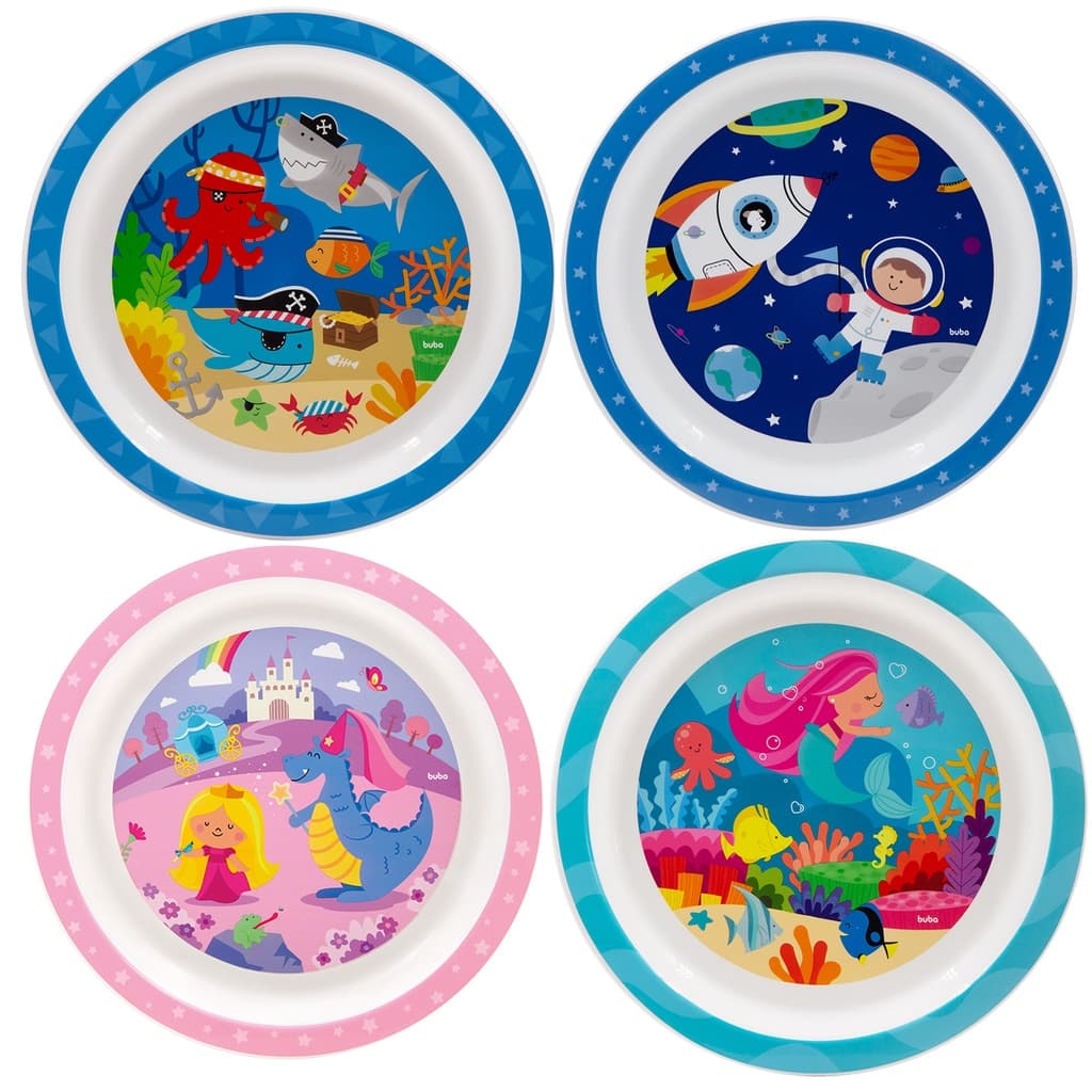 Prato Raso Buba Infantil Redondo com Desenhos Para Refeição de Crianças/ Bebês Pratinho