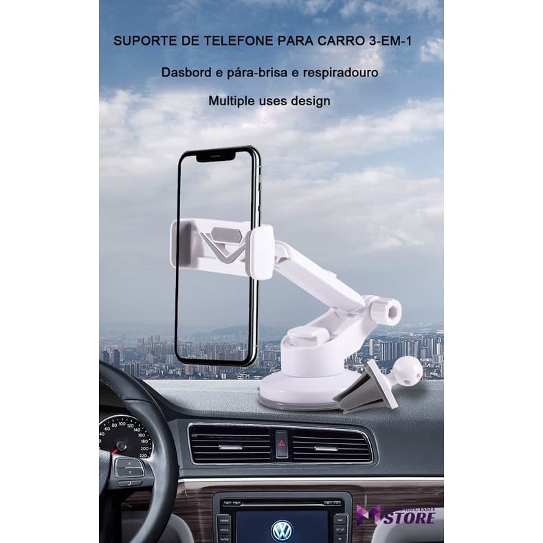 Suporte para celular GPS, haste resistente, base giratória 360 ajustável retrátil, ar condicionado universal para carro