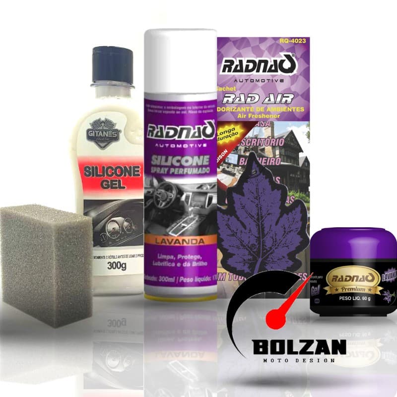 Kit Interior Perfumado Silicone Spray Lavanda Silicone em gel + Aromatizantes e Esponja