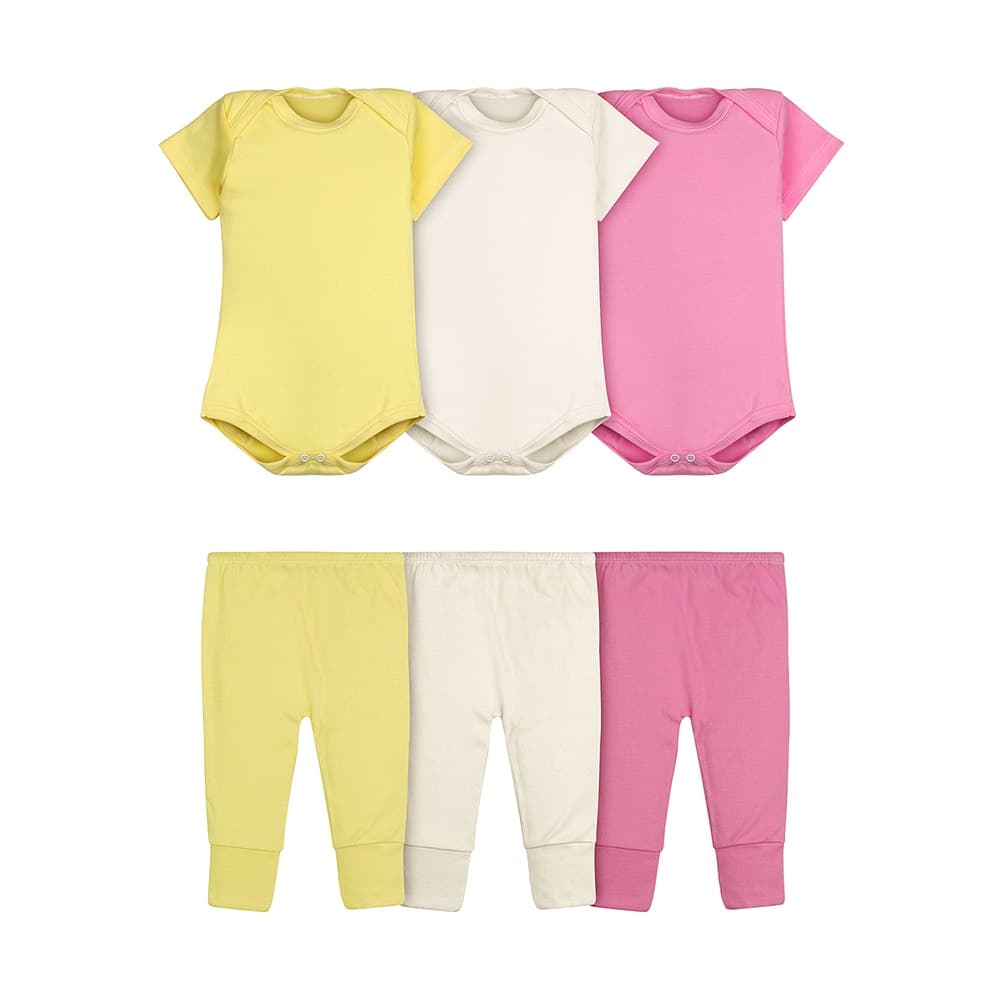 Body Bebê e Calça Mijão Kit 6 Peças Manga Curta Feminino Roupinha de Bebê