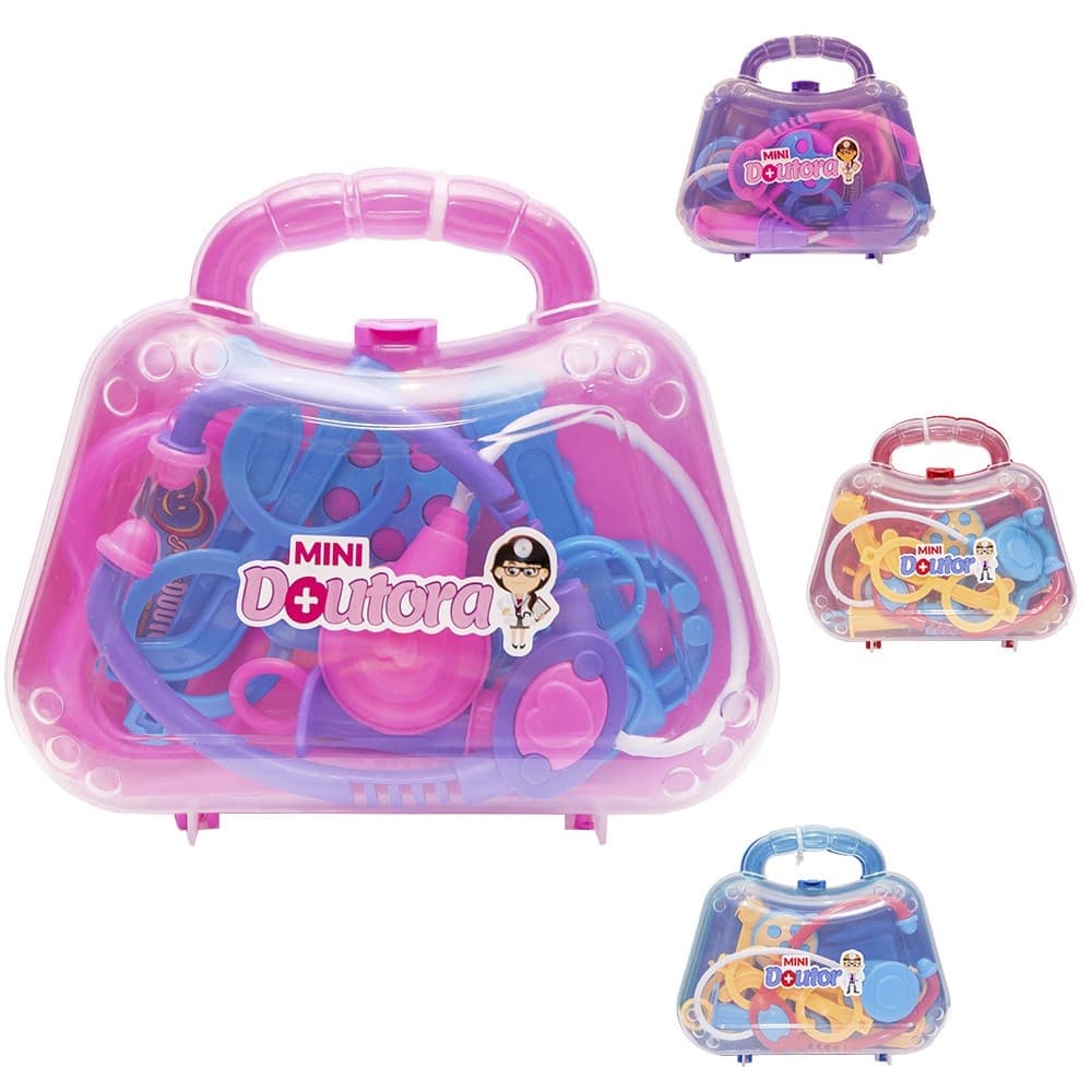 Maleta Médica Infantil Mini Doutor/Doutora de plástico para crianças, cores 7 itens