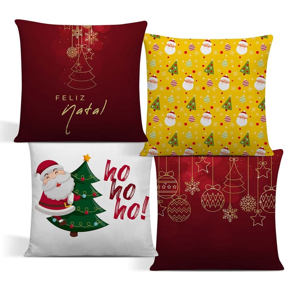 Kit Capa de Almofada Decorativa de Natal Quarto ou Sala 04 Peças