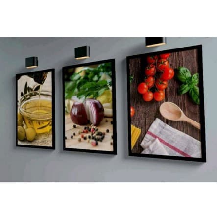 Quadro Decorativo 3 Peças 60x40 Ideal Para Cozinha Ou Área Gourmet