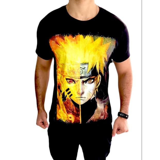 Camiseta de Menino Infantil/Juvenil Naruto Raposa Camisa de Anime Criança/Adulto Blusa Naruto Shippuden