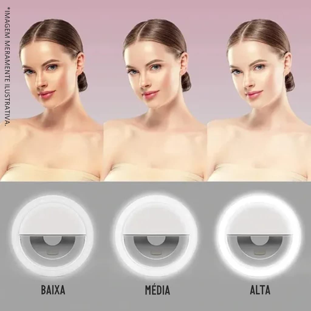 Anel Luz Pra Selfie Ring Light Flash Celular Recarr. Preto