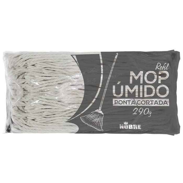 Refil Esfregão Mop Úmido Algodão 290g  Ponta Cortada Limpeza Geral Nobre