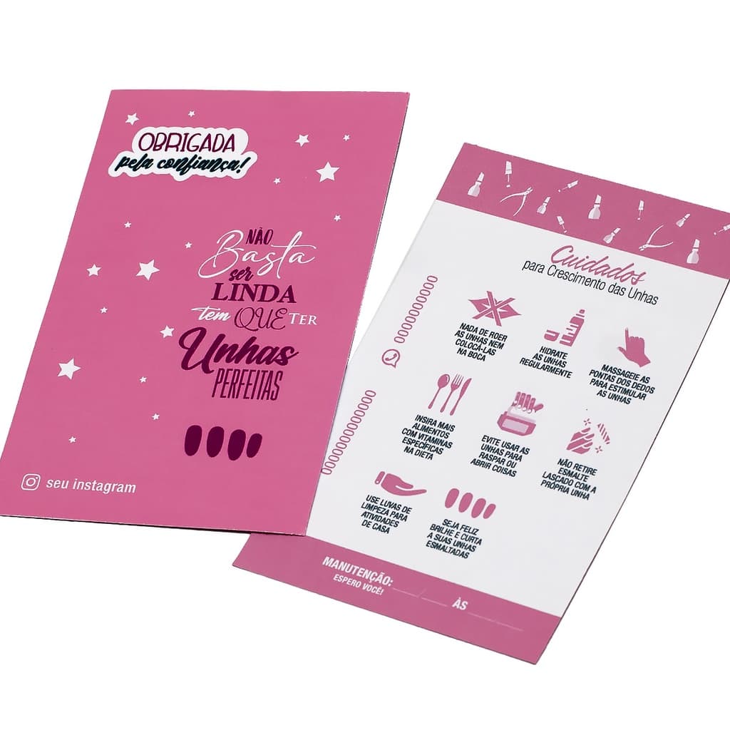 50 Cartão cuidados Unha manicure  mimo cliente