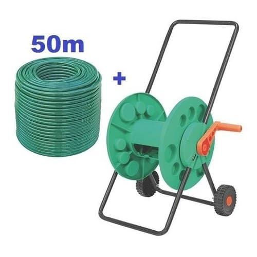 Kit Carrinho Enrolador Mangueira + 50m Mangueira Tramontina