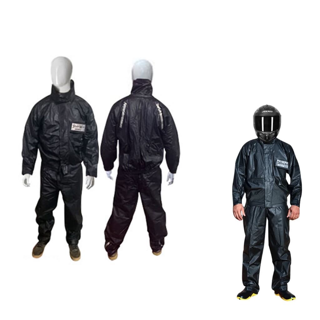 Conjunto Motoqueiro de PVC Jaqueta e Calça Capa de Chuva Preto para Motociclista TOP Proteção Impermeável com Gola Alta