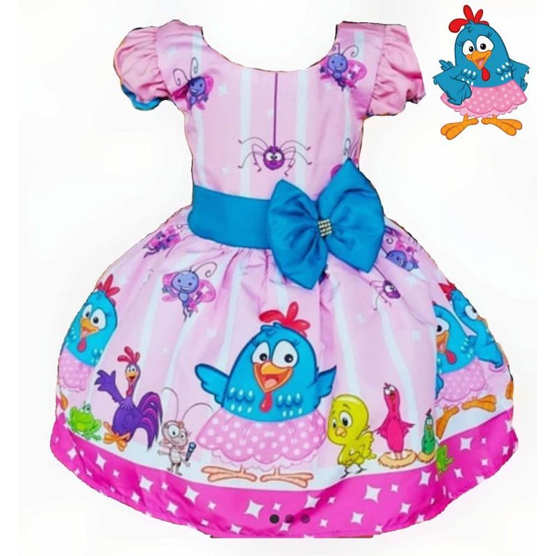 Vestido Infantil Luxo Galinha Pintadinha Rosa Bufante.