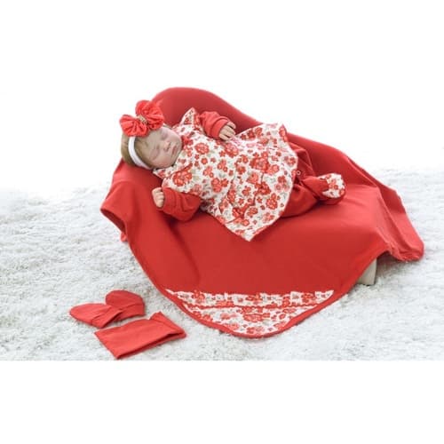 Saida Maternidade Flowers Vermelho – Conforto e Estilo para a Primeira Foto do Seu Bebê!