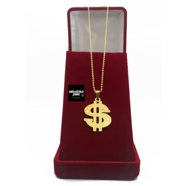 Corrente Masculina  Cadeado 1.2mm - Com Pingente Cifrão Banhado Ouro 18k