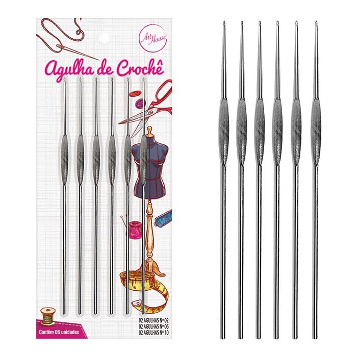 Kit Agulhas Para Crochê Aço Com 6 Unidades N02, N06, N10