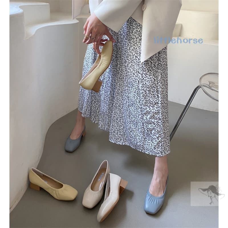 Sapatos Femininos De Boca Rasa Primavera Mary Jane Square Toe Plissado Combina Com Tudo Retro Avó