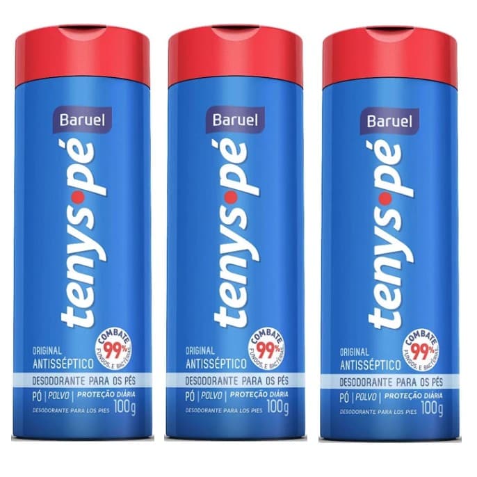 Kit com 3 Talco Tenys-pé Antisséptico Baruel Pó Original 100g Original