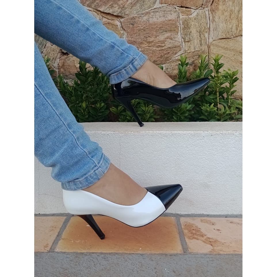 Calçados Feminino Bella Moça Scarpin Branco com Preto