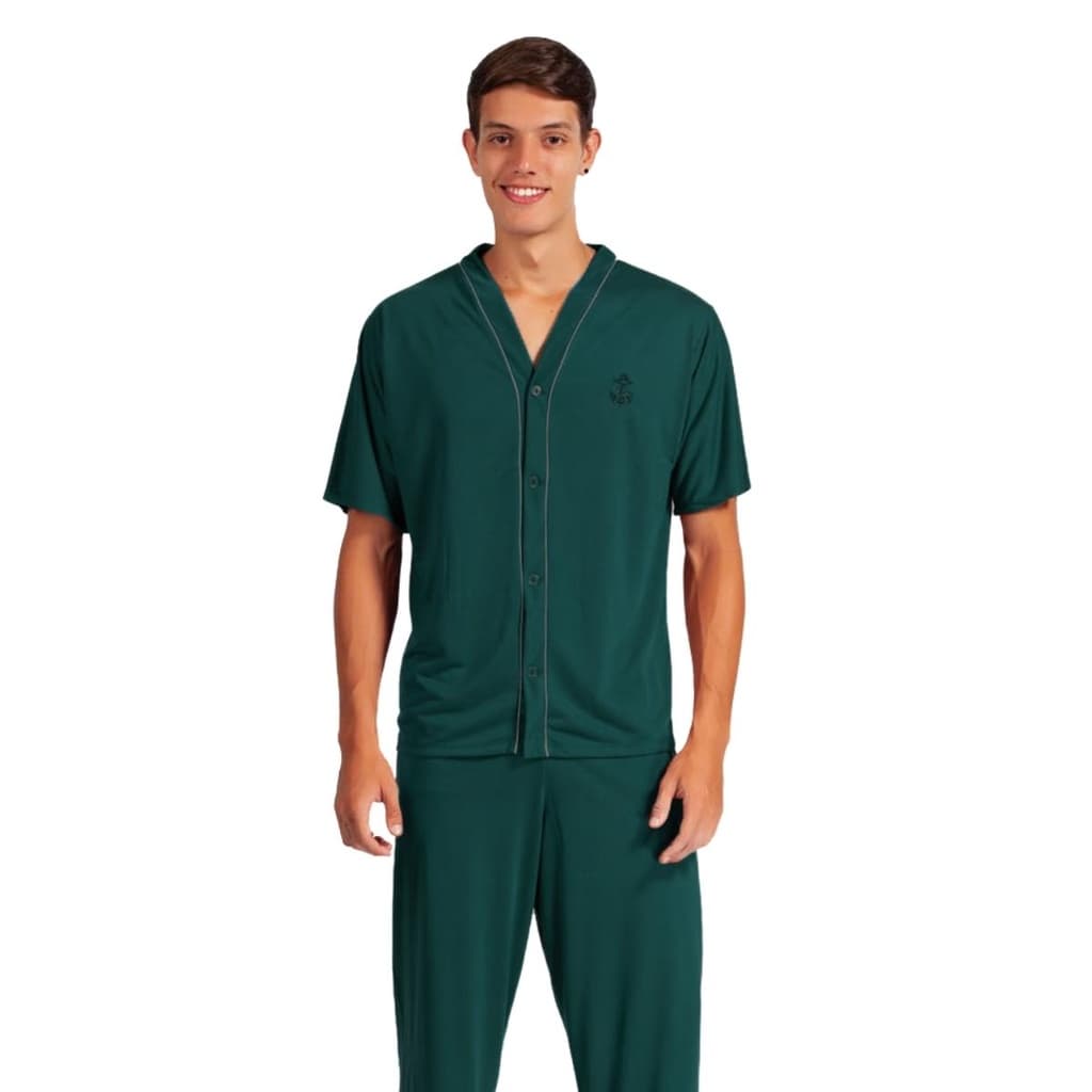 Pijama Masculino Longo Calça Comprida Manga Curta Pos Operatório Hospitalar Malha Adulto