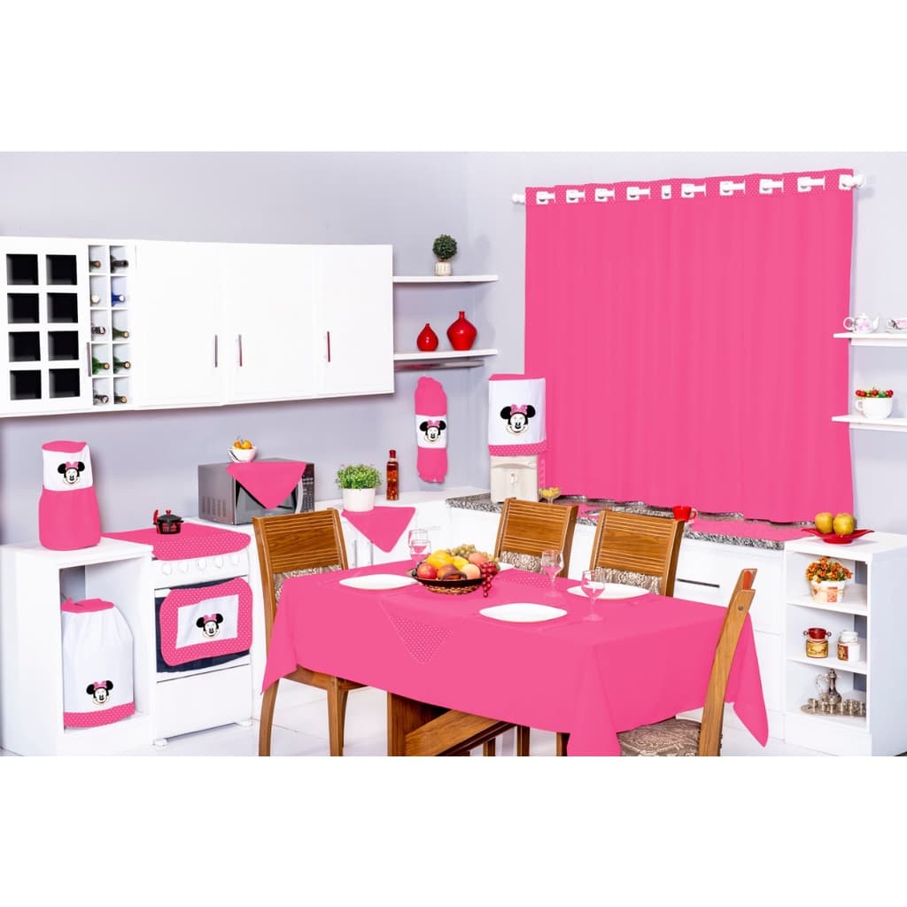 Jogo De Cozinha Kit Completo 12 Peças C/cortina Minie Rosa