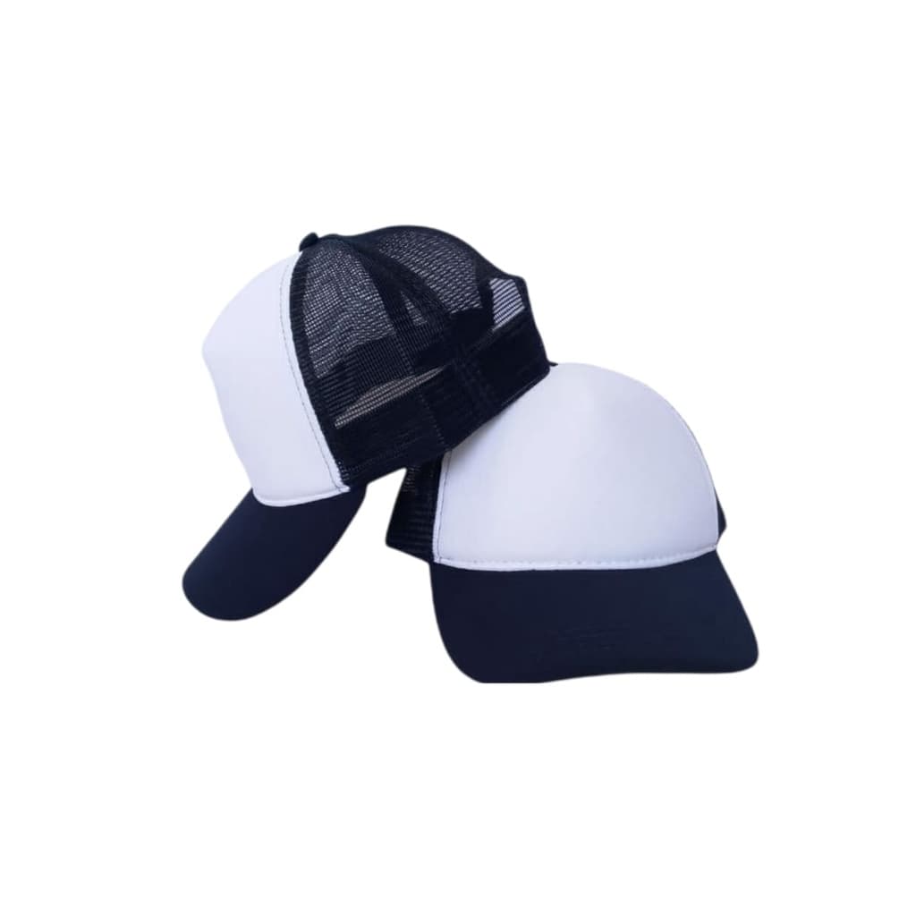 Boné Trucker  Liso Branco Tela Azul Marinho Com Redinha Telinha Aba Curva