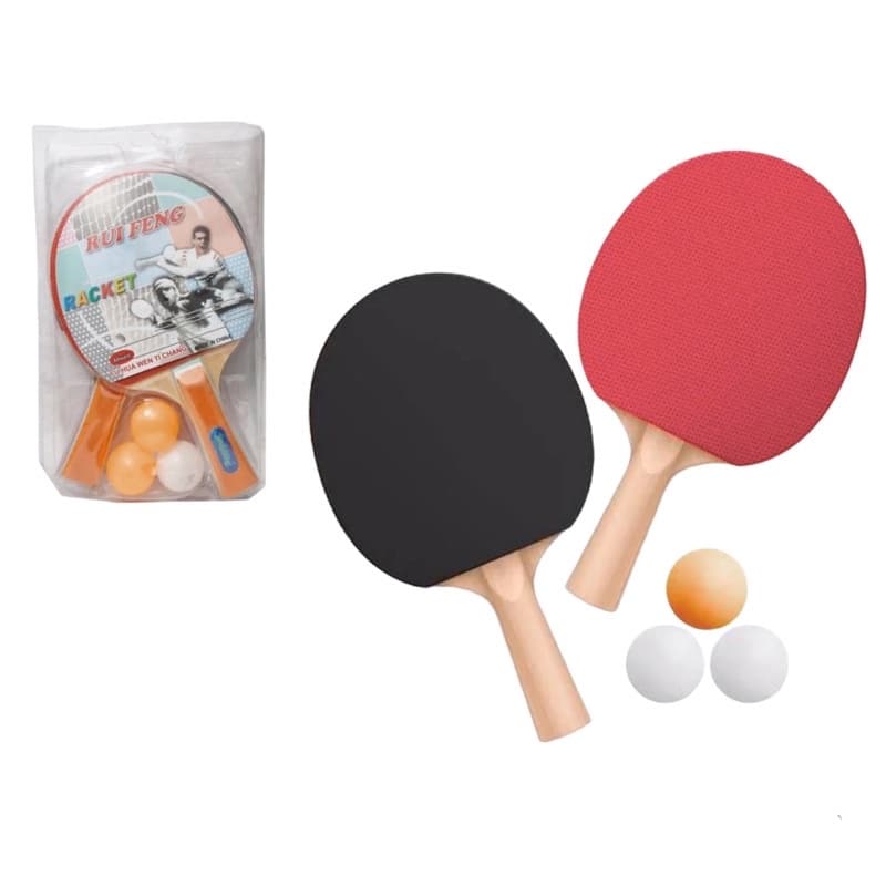 Kit 2 Raquetes e 3 Bolinhas Ping Pong Tênis de Mesa Ruifeng brinquedo divertido clube