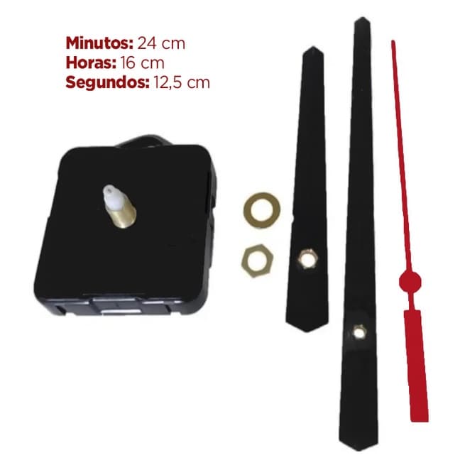 kit 3 mecanismos para relógios de paredes eixo 13mm para ponteiros grandes