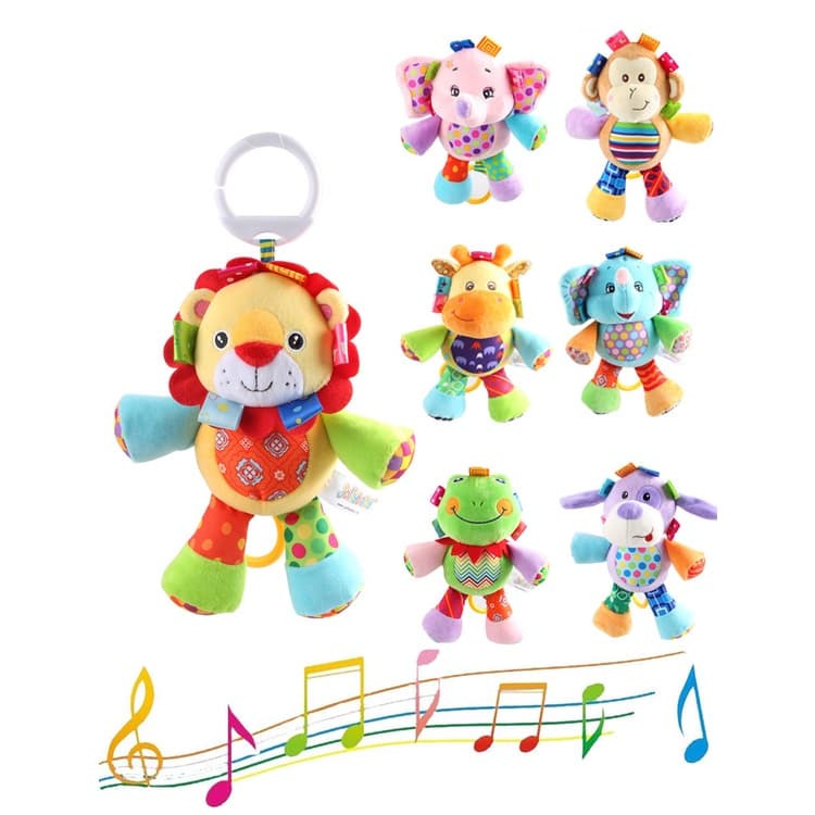 Móbile Chocalho Brinquedo de Pelúcia Bebês Musical Animal Estimula Audição Visão
