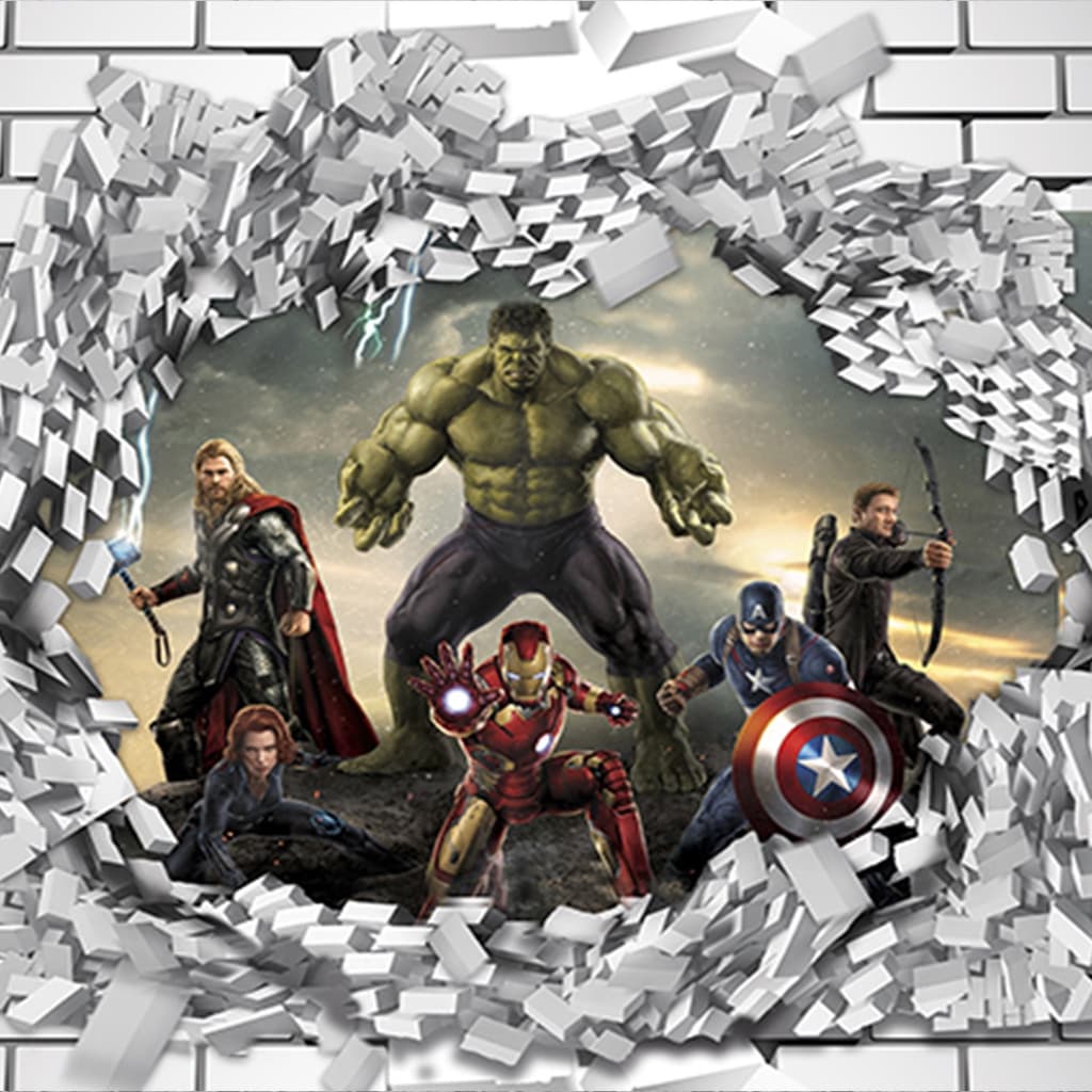 Papel de Parede Adesivo Vingadores Marvel 3D Buraco Parede 1X1