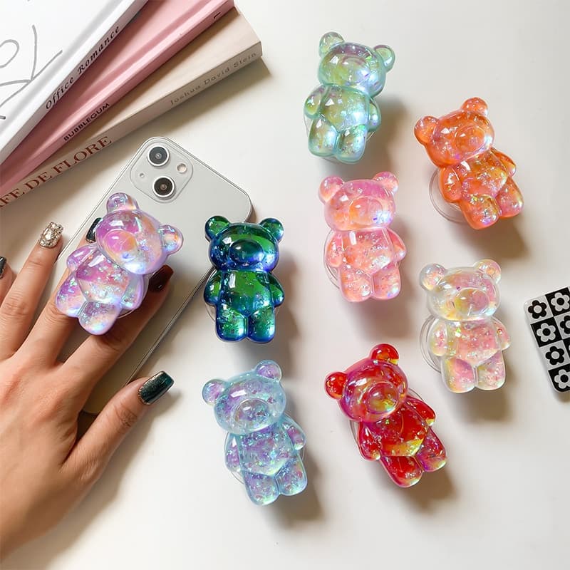 Ins Suporte De Celular Transparente De Urso Colorido Liso Com Airbag