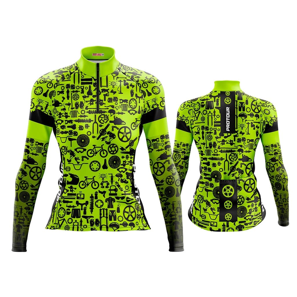 Camisa Ciclismo MTB Feminina Pro Tour Verde Pecas dry fit protecao uv +