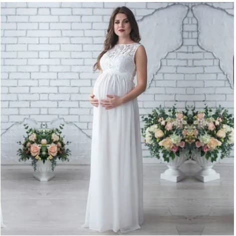Vestido Gestante, Longo, Renda, Chiffon 024