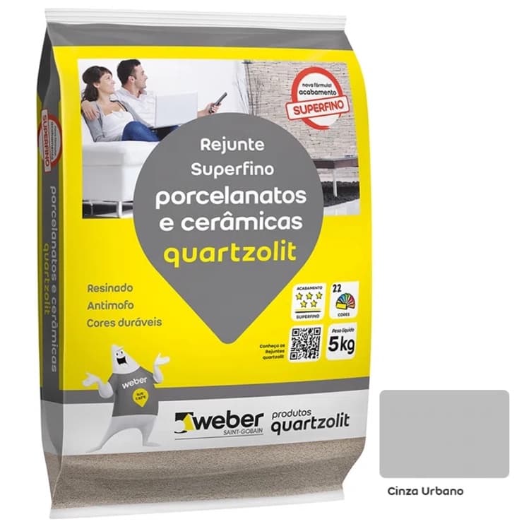 Rejunte Para Porcelanato Super Fino 5kg Cinza Urbano Quartzolit