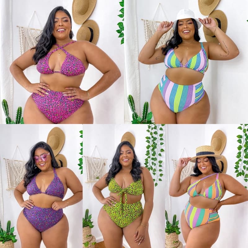 Biquíni Plus Size De Cintura Alta (Lateral Aberta) Hot Pants Cortininha