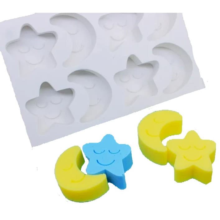 Forma Molde Silicone Sabonete Biscuit Resina - Lua e Estrela Chuva de Amor 8 cav